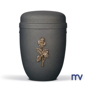 Morivita - Steel urn in matt grey anthracite with a rose motif in brass