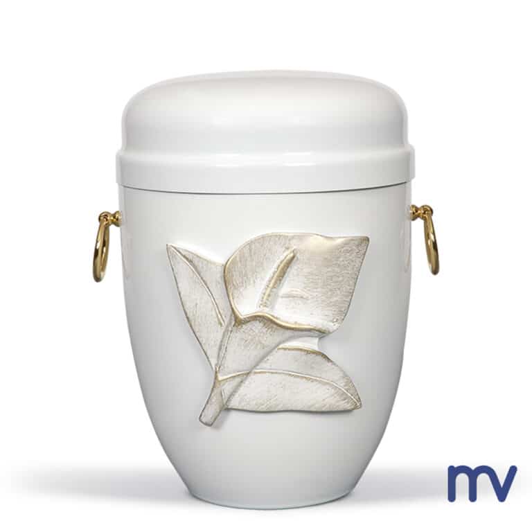 Morivita - urn in steel cream-white with a solid flower motif white-bronze and brass ornaments