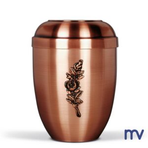 Copper urn with copper coloured rosette