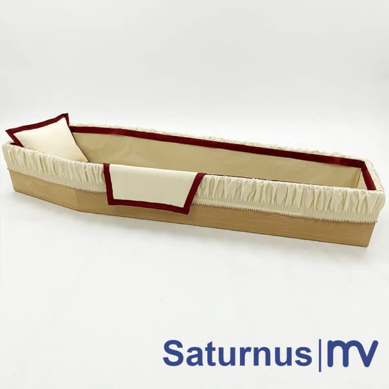 Morivita -Saturnus strakke kistbekleding in katoen met een gekleurd lint als afwerking