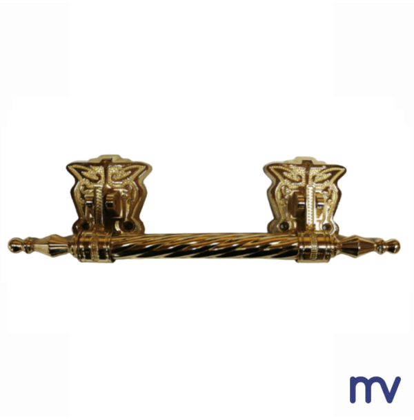 Our Thomond golden coffin handle is made of metal. This ensures a strong structure to make sure the handles can be used to carry the coffin.
