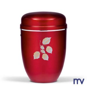 Morivita - Funeral Supllies - Ireland - Steel urn | Wine red | Silver Ribbon | ART design Leaves