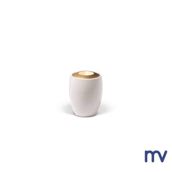 Morivita - Funeral Supllies - Ceramic mini urn, white glazed, gold colored, memorial urn. Serves to place tea light. Also available in large urn