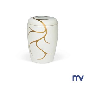 Morivita - Funeral Supllies -"Ceramic urn white, hand-painted motif: bronze tendril Also available in MINI urn with tealight holder."