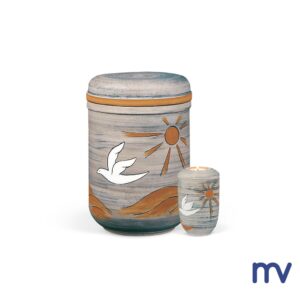 Morivita - Funeral Supllies - Ceramic urn natural colors, handmade painting Also available in MINI urn with tealight holder.